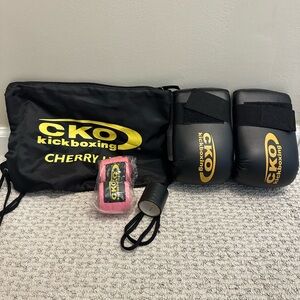 CKO Kickboxing Mitts with Pink Hand Wrap + tape